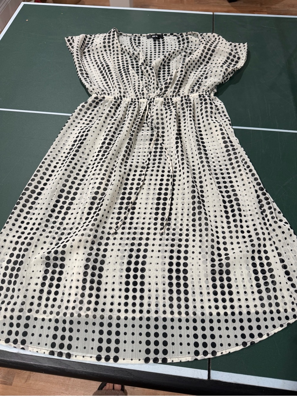 BCX Black & Cream Polka Dot Tie-Waist Midi Dress
